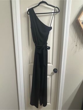 ANTONIO MELANI One-Shoulder Black Jumpsuit with Waist Tie